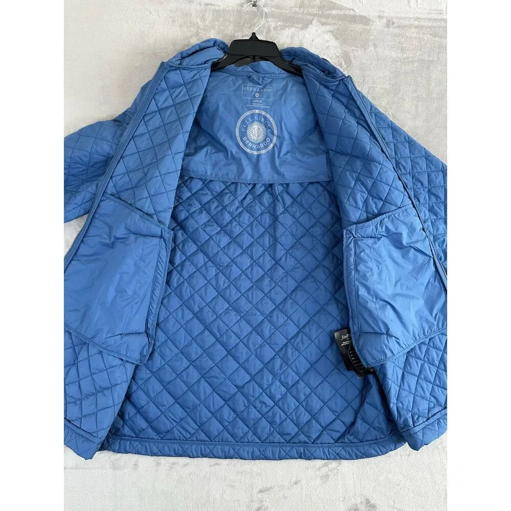 Bernardo Blue Quilted Hooded Jacket Women's Eco-Friendly Full Zip‎ Size Small